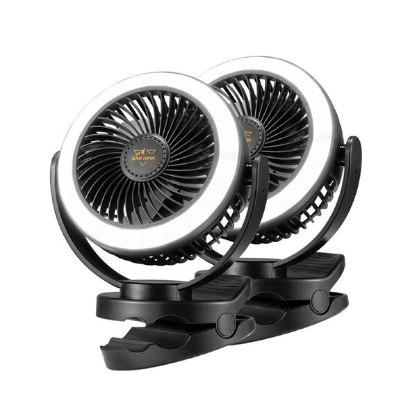 2X 3X 4X San Hima 10000mAh Camping Fan Portable W/ LED Light USB Rechargeable 2PCS