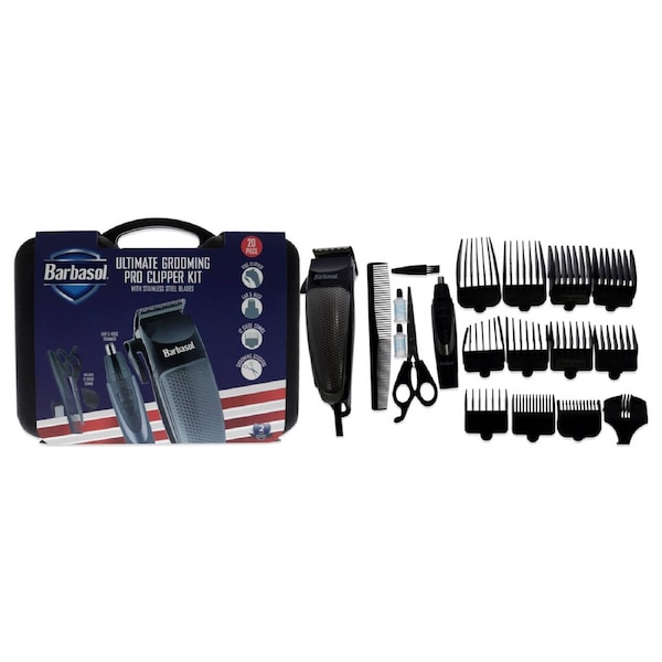 Ultimate Grooming Pro Clipper Kit - Black by Barbasol for Men - 20 Pc Pro Clipper, Ear Trimmer, Nose Trimmer, 12 Guide Combs, Scissors, Comb, Lubricating Oil, Cleaning Brush, Hair Comb 20 Pc