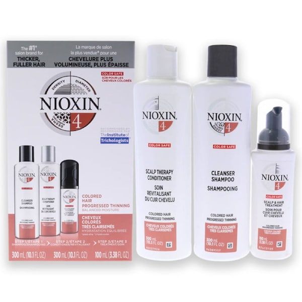 System 4 Kit by Nioxin for Unisex - 3 Pc 10.1oz Color Safe Cleanser Shampoo, 10.1 oz Color Safe Scalp Therapy Conditioner, 1Liter Color Safe Scalp and Hair Treatment 3 Pc
