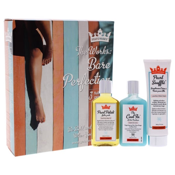 The Works Bare Perfection Kit by Shaveworks for Unisex - 3 Pc 5.3oz Cool Fix Gel Lotion, 5.3oz Pearl Souffle Shave Cream, 5.3oz Pearl Polish Dual Action Body Oil 3 Pc