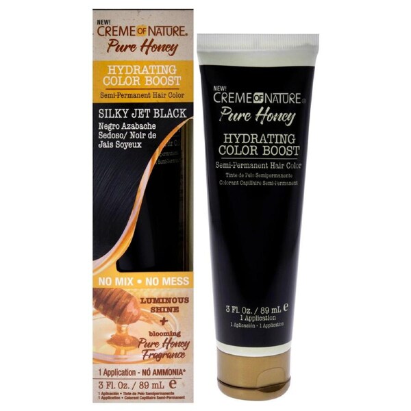 Pure Honey Hydrating Color Boost Semi-Permanent Hair Color - Silky Jet Black by Creme of Nature for Unisex - 3 oz Hair Color 3 oz