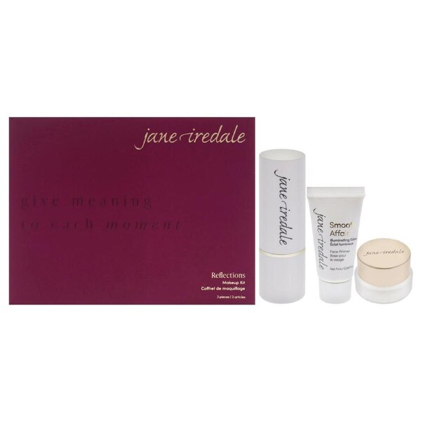 Reflections Makeup Kit by Jane Iredale for Women - 3 Pc Gift Set 0.26oz Glow Time Highlighter Stick - Solstice, 0.03oz 24-Karat Gold Dust, 0.24oz Smooth Affair Illuminating Glow Face Primer Mini 3 Pc Gift Set