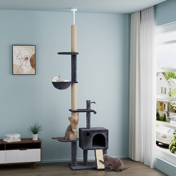 Pawz Cat Tree Tower Large Scratching Post Scratcher Wood Condo House Furniture 230 - 275cm / Dark Grey