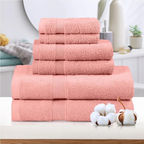 LINENOVA 100% Cotton Bathroom Towels Sets Bath Towels Hand Towels Face Towels 550 GSM 6 Pieces Coral