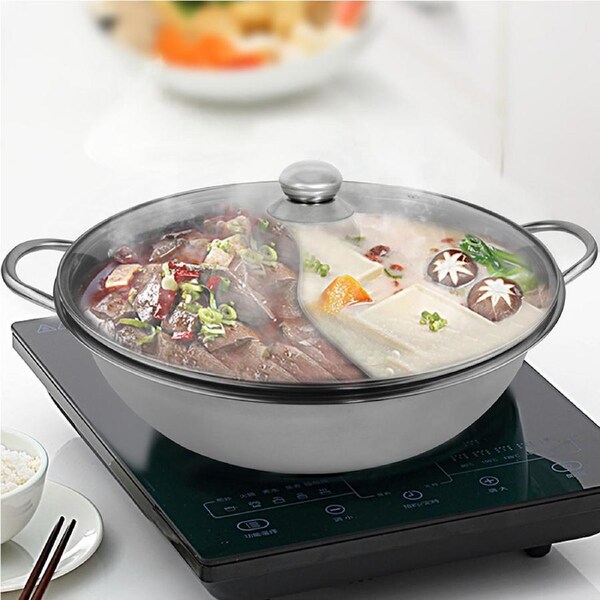 Toque Twin Hot Pot Stainless-Steel 2 in 1 Electric Hotpot Two Flavor Cookware 36cm with Lid