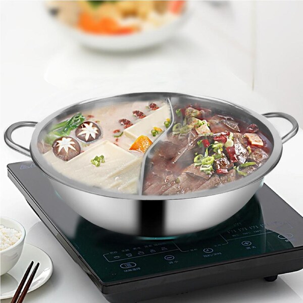 Toque Twin Hot Pot Stainless-Steel 2 in 1 Electric Hotpot Two Flavor Cookware 34cm without Lid