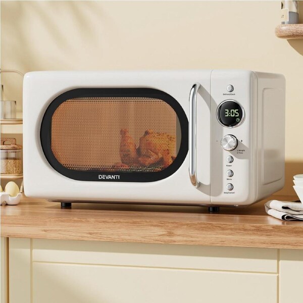 Devanti 20L Microwave Oven Countertop Cooker Timer Cooking Setting 700W Cream