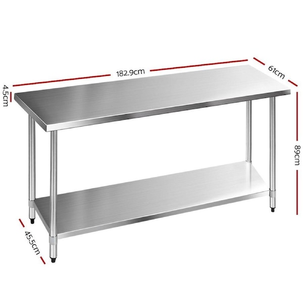 Cefito 430 Stainless Steel Kitchen Benches Work Bench Food Prep Table 1829 x 610 mm