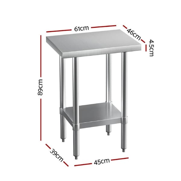 Cefito 430 Stainless Steel Kitchen Benches Work Bench Food Prep Table 610MM 610 x 457 mm