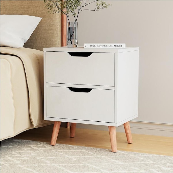 2 Drawers Artiss Bedside Table Side Table - BODEN White White