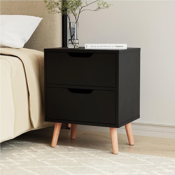 2 Drawers Artiss Bedside Table Side Table - BODEN White Black