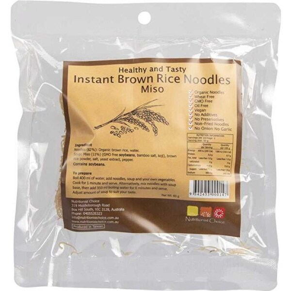 Nutritionist Choice Instant Brown Rice Noodles Miso 60g 60g