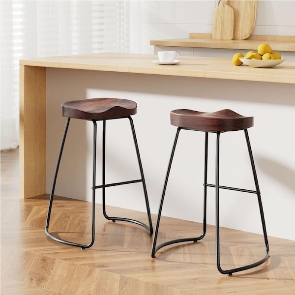 Artiss Bar Stools X2/4 Tractor Seat 65cm Wooden/Black Black / x2