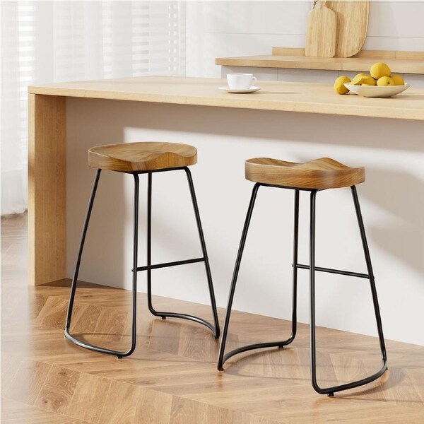 Artiss Bar Stools X2/4 Tractor Seat 65cm Wooden/Black Pine / x2