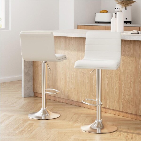 Artiss Bar Stools x2/4 Padded Leather Gas Lift Black/White White / x2