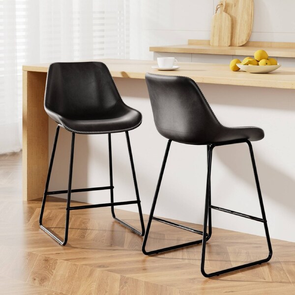 Artiss Bar Stools Leather Padded Metal Legs Brown/Black x2/4 Black / x2