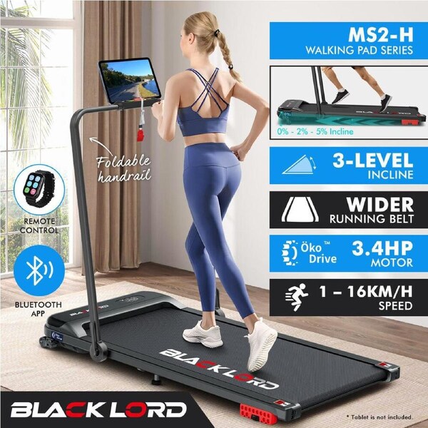 BLACK LORD Treadmill Electric Walking Pad Home Office Gym Fitness MS2 Black - MS2-H w/ Foldable Handrail