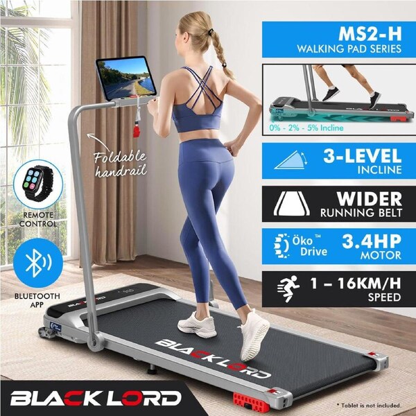 BLACK LORD Treadmill Electric Walking Pad Home Office Gym Fitness MS2 Silver - MS2-H w/ Foldable Handrail