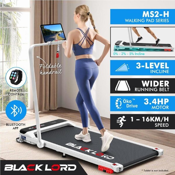 BLACK LORD Treadmill Electric Walking Pad Home Office Gym Fitness MS2 White - MS2-H w/ Foldable Handrail