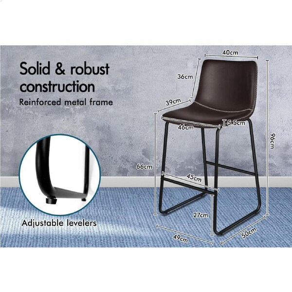 ALFORDSON Bar Stools 66cm Kitchen Counter Metal Vintage Dining Chairs x2/x4 Brown x 4