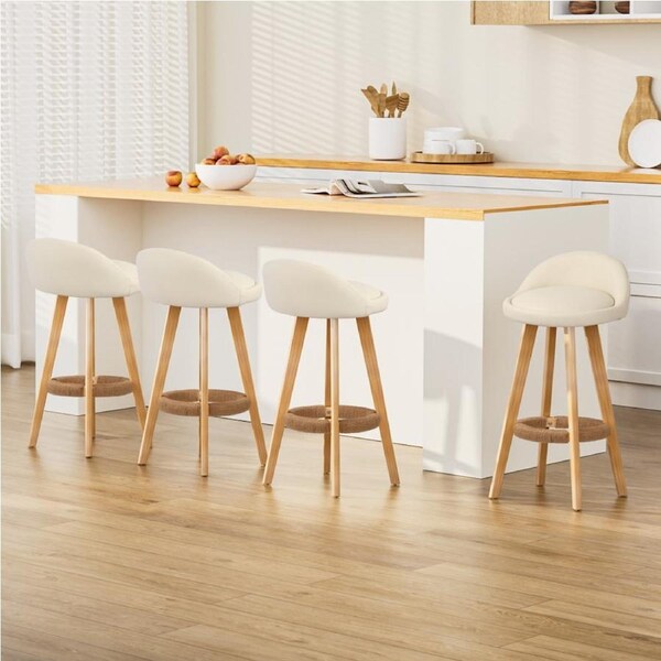 Artiss 2/4x Bar Stools Padded Leather Wooden Beige/Grey Beige / x4