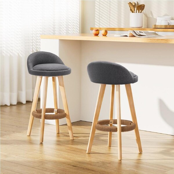 Artiss 2/4x Bar Stools Padded Leather Wooden Beige/Grey Grey / x2