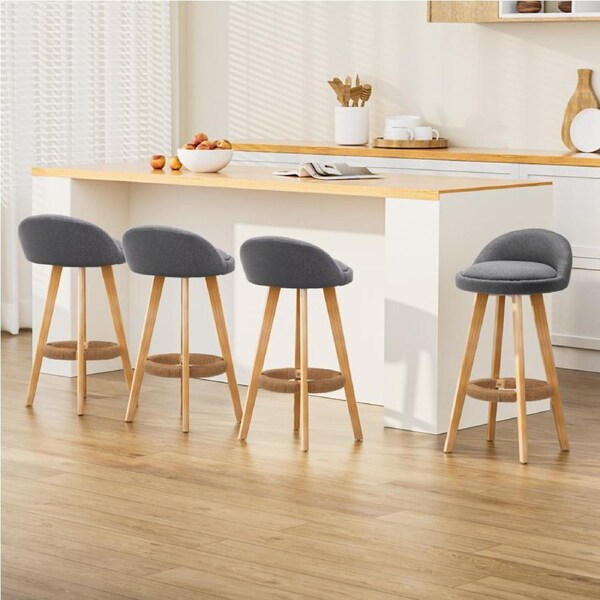 Artiss 2/4x Bar Stools Padded Leather Wooden Beige/Grey Grey / x4