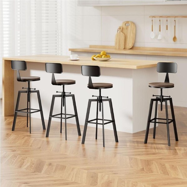 Artiss Bar Stools x1/2/4 Adjustable Wood Stool w/Backrest x1