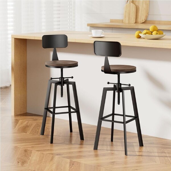 Artiss Bar Stools x1/2/4 Adjustable Wood Stool w/Backrest x2
