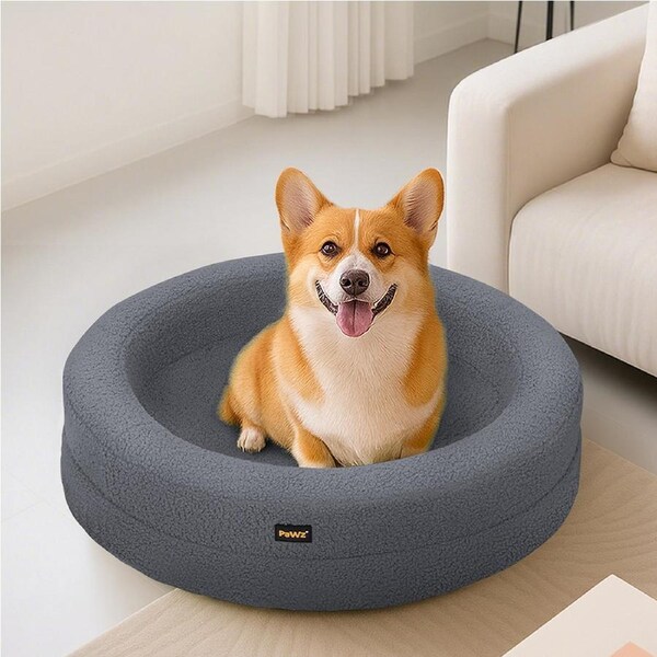 Pawz Pet Orthopedic Calming Bed Memory Foam Dog Sofa Donut Plush Washable Bed Dark Grey / L (78 x 78 x 20cm)