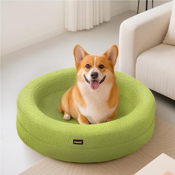 Pawz Pet Orthopedic Calming Bed Memory Foam Dog Sofa Donut Plush Washable Bed Green / L (78 x 78 x 20cm)
