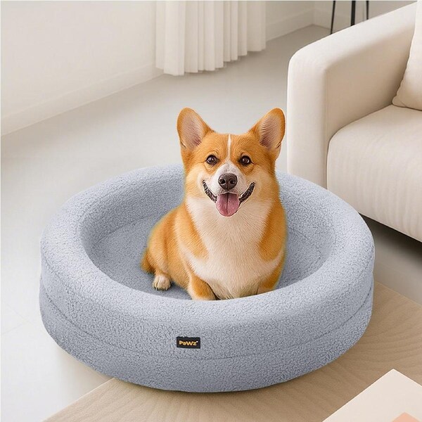 Pawz Pet Orthopedic Calming Bed Memory Foam Dog Sofa Donut Plush Washable Bed Light Grey / L (78 x 78 x 20cm)