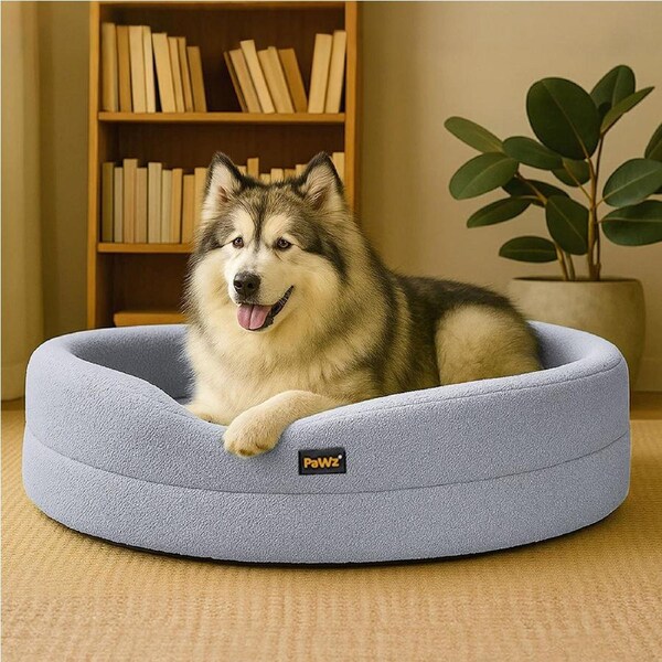Pawz Pet Orthopedic Calming Bed Memory Foam Dog Sofa Donut Plush Washable Bed Light Grey / XXL (120 x 120 x 20cm)