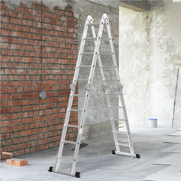 Traderight Folding Step Ladder Aluminium Extension Multipurpose Portable Sturdy 5.7m / Silver