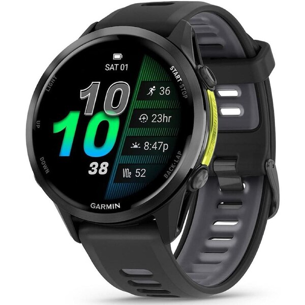Garmin Forerunner 970 GPS Running Smartwatch Carbon Grey DLC Titanium with Black Case and Black/Translucent Whitestone Band