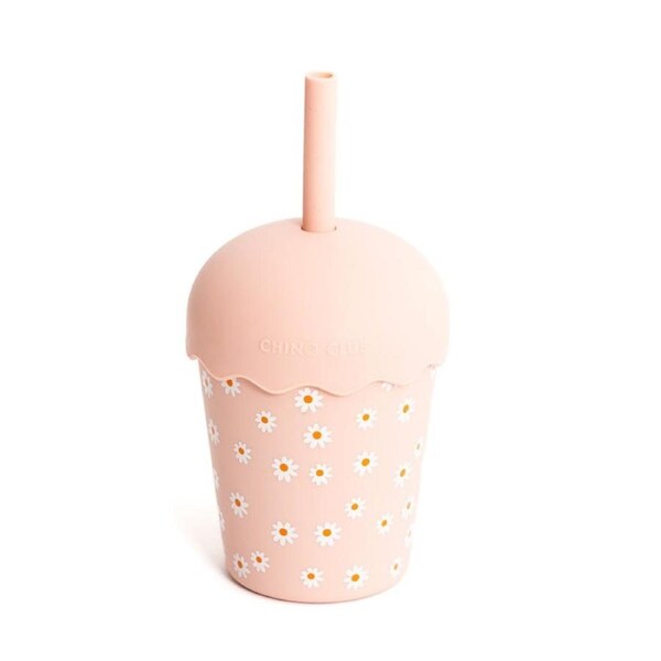 Chino Club Mini Smoothie Cup & Straw 200ml Pink Daisy