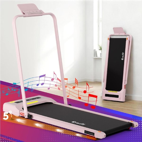 38cm Belt Everfit 9% Incline Treadmill 3 in 1 Walking Pad Foldable Under Desk Home Gym Pink w/ Handle