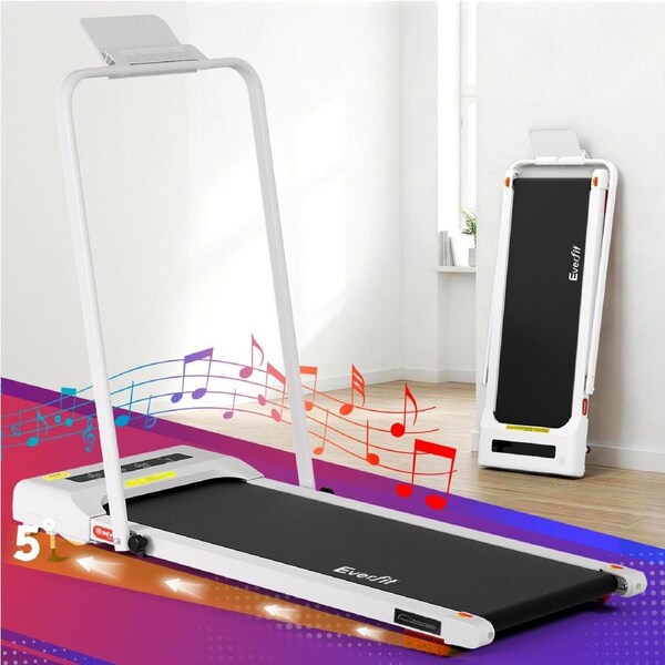 38cm Belt Everfit 9% Incline Treadmill 3 in 1 Walking Pad Foldable Under Desk Home Gym White w/ Handle