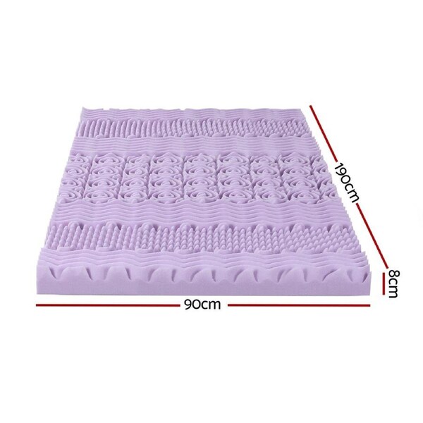 Giselle 8cm Memory Foam Mattress Topper Lavender Infused Bamboo Cover 7-Zone King Single Single