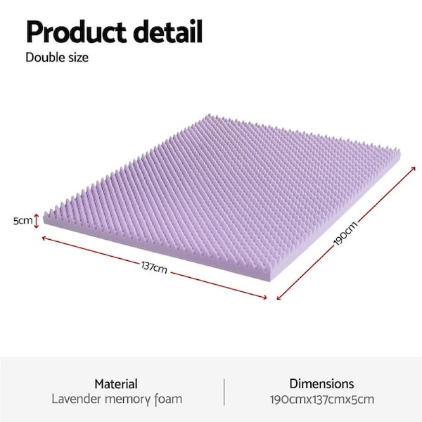 Giselle 5cm Memory Foam Mattress Topper Lavender Infused Egg Crate Pad Mat Single Double