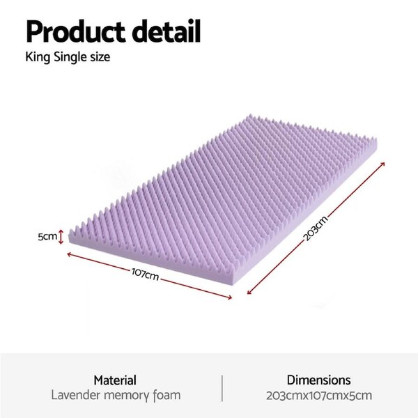 Giselle 5cm Memory Foam Mattress Topper Lavender Infused Egg Crate Pad Mat Single King Single
