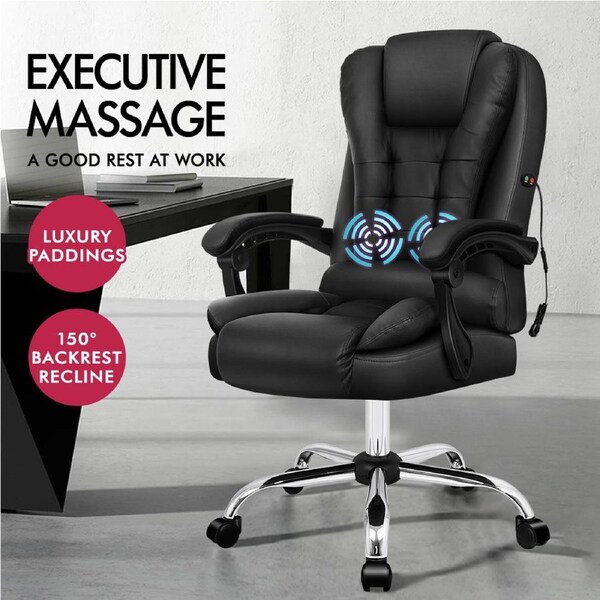 ALFORDSON Massage Office Chair Executive Gaming Racing Seat PU Leather Fabric Exavior Series Black w/o Footrest