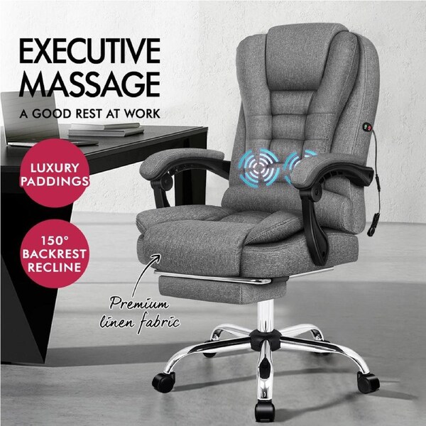 ALFORDSON Massage Office Chair Executive Gaming Racing Seat PU Leather Fabric Exavior Series Fabric Grey
