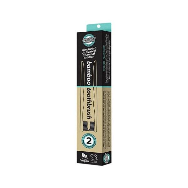 Essenzza Fuss Free Naturals Bamboo Toothbrush with Activated Charcoal Bristles Medium x 2 Pack 2 Pack