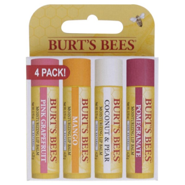 Superfruit Moisturizing Lip Balm Pack by Burts Bees for Unisex - 4 Pc 0.15oz Pomegranate Lip Balm, 0.15oz Coconut and Pear Lip Balm, 0.15oz Mango Lip Balm, 0.15oz Pink Grapefruit Lip Balm 4 x 0.15 oz