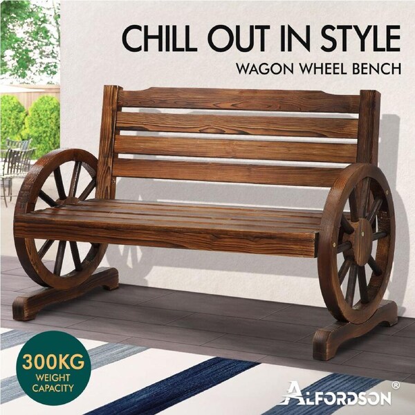ALFORDSON Wooden Garden Bench Wagon Wheel Chair Seat Outdoor Patio Furniture Charcoal