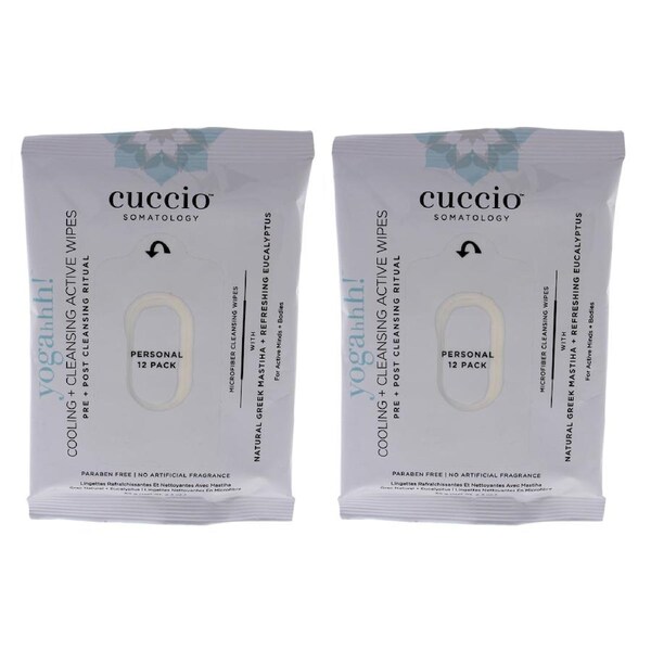 Somatology Yogahh Cooling Plus Cleansing Wipes by Cuccio Somatology for Unisex - 12 Count Wipes - Pack of 2 12 Count