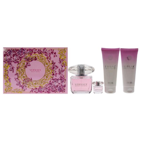Versace Bright Crystal by Versace for Women - 4 Pc Gift Set 3oz EDT Spray, 3.4oz Perfumed Body Lotion, 3.4oz Perfumed Bath and Shower Gel, 5ml EDT Splash Mini 4 Pc Gift Set