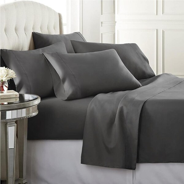 Elite 1500TC Egyptian Cotton Fitted Full Sheet Set Charcoal Charcoal / Queen