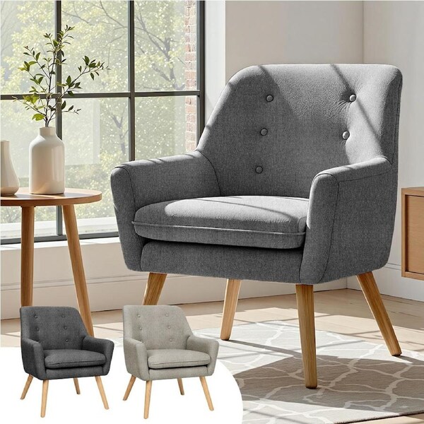 Artiss Armchair Faux Linen Fabric Grey Charcoal Beige Grey